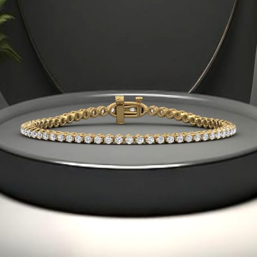 Image of 1 to 6 Carat Prong Set Round Cut Natural Diamond Tennis Bracelet for Women in 14K Gold (7 Inch) (I1-I2 Clarity)