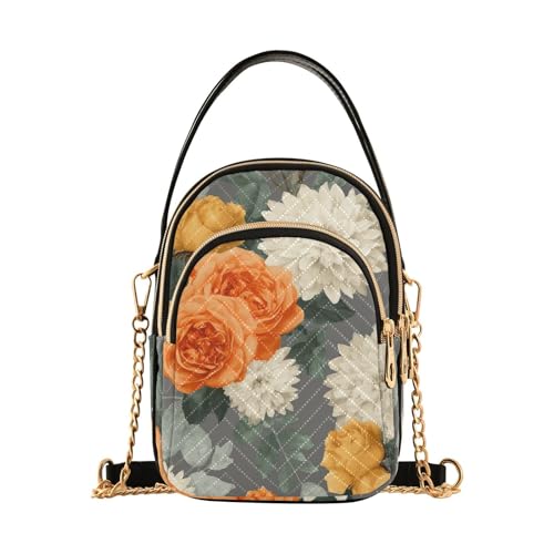 susiyo Chrysanthemums and Roses Pattern Crossbody Purse for Women, Quilted Crossbody Bag Ladies Casual Bags Shoulder Bag Phone Purse Handbag Wallet