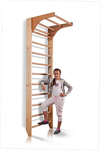 Wooden Swedish Ladder, Stall Bars Set for Physical Therapy & Gymnastics (with Adjustable Pull-up Bar) - Thumbnail 7