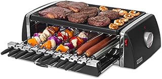 LIVIVO 3in1 Multipurpose Hot Plate Grill, Kebab Sausage Grill Griddle Hot Dog Auto Rotate Roller BBQ Stainless Steel Non-Stick Adjustable Heat Control Thermostat 1500w