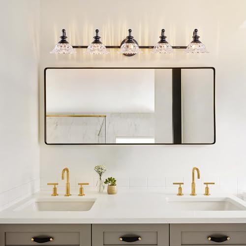 Image of XIEDUN 37.4 inch 5 Light Vanity Light for Bathroom (Exclude G9 Bulb) Black Vanity Lights for Bathroom