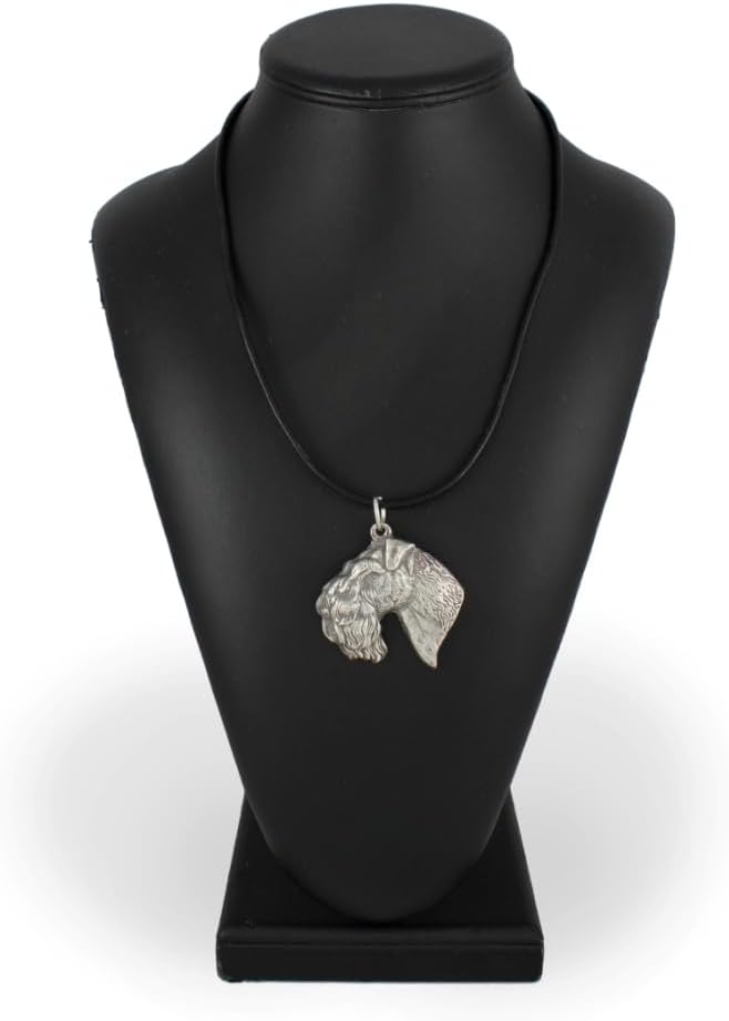 Art-Dog Silver-Plated Dog Pendant on a Leather Strap - Dog Necklace from ArtDog Collection – Silver Dog Necklaces for Men and Women – Dog Breeds Jewelry – Kerry Blue Terrier