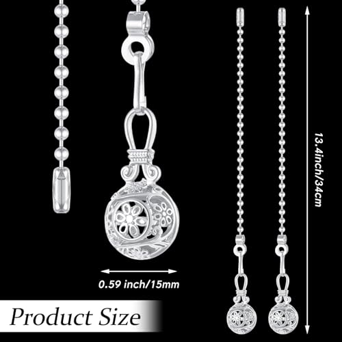 Image of Yaomiao 4 Pieces Ceiling Fan Pull Chain Vintage Hollow Fan Danglers Coppery Color Light Pull Extension 13 Inch Lamp Pulls Extender with Ball Connector Chain for Decoration(White)