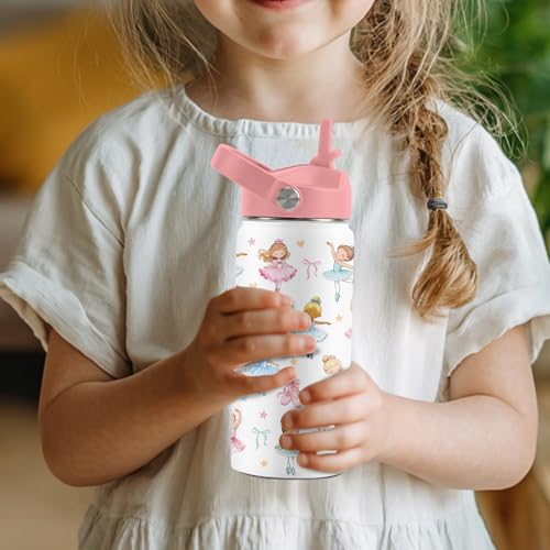 FAIVHSO Ballet Water Bottle with Straw Lid, 16 oz Insulated Stainless Steel Tumbler, Travel Cups, Birthday Gifts for Girls Ballerina Dance Lovers