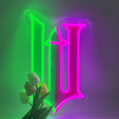 Image of Whimsical W Cartoon Neon Sign for Wall Decor, Dimmable LED Light with Fairy Tale Inspired Witch Hat Design, USB Powered Acrylic Neon Art for Bedroom, Vanity Area, Game Room, Bar, Cafe or Gift