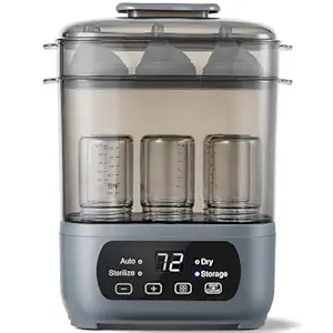 4-in-1 Baby Bottle Steamer and Dryer, Electric Steamer with Fast Drying, Universal Fit for All Bottles, LED Touch Screen & Auto Shut-Off Protection (Grey)