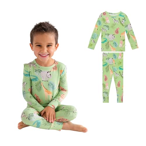 Posh Peanut Boys Pajamas - PJs for Kids Made of Soft Viscose from Bamboo, Long Sleeve Toddler PJs & Matching Boys Pajama Sets (10-12 Years) Safari Animals