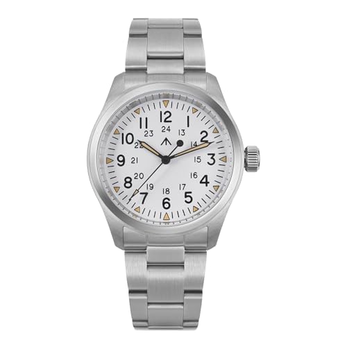 Image of TACTICAL FROG Militado ML08 Field Watch Japanese Sweep VH31 / 515 Movt with Calendar, Men's Military Watch Sapphire Crystal 10 ATM Waterproof Analog Watches for Men | Double-domed sapphire with AR coating, 316L steel, 100m water resistance, C3 lume and screw-down crown