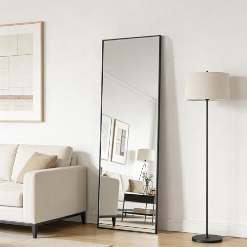 Image of 48x14 Inch Full Length Mirror Over the Door Hang or Wall Mounted Black