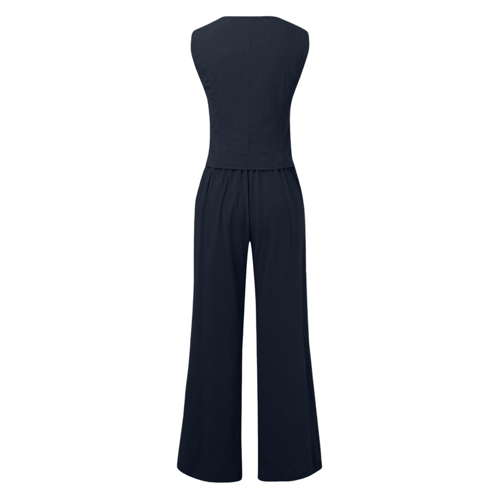 2-teiliges Freizeit-Outfit Baumwolle für Damen, ärmellose Weste mit Knopfleiste, gerade geschnittene Hose mit weitem Bein Taschen Jumpsuit Hochzeit Braut Damen Sommer Outfit