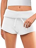 Saodimallsu Womens Foldover Lounge Shorts High Waisted Drawstring Casual Summer Knit Beach Cover Up Shorts White