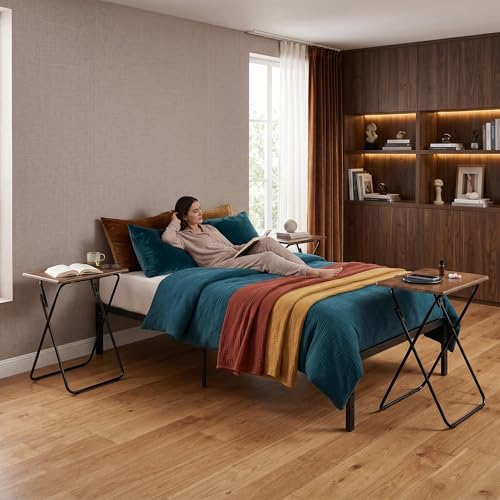 Cama individual para ahorrar espacio con estructura metálica y 2 mesas 5