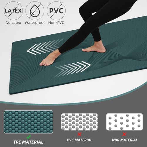 ILILI Yoga Mat, 72x25×0.3 Inch, TPE Exercise Mat, Odorless & Tear-Resistant, with Strap, Ideal for Yoga, Pilates, Home Workouts, Stretching & All Fitness Routines (Dark Green) by ilili - Used condition - Image 3