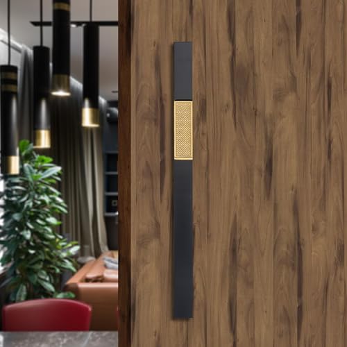 Image of Imperio 18 Inch Main Door Handle | Black and PVD Gold Finish | Stainless Steel Heavy Duty Entrance Handle for Home & Office Doors