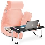 Clara Clark Reading Pillow with Portable Lap Desk for Laptop Set, Back Pillow for Sitting Up in Bed, Memory Foam Back Support Pillow, Bed Rest Pillow with Foldable Laptop Desk, Large - Peach