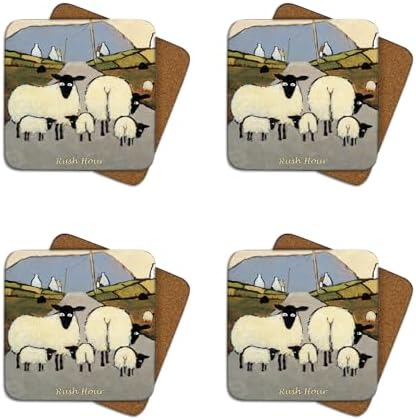 Thomas Joseph Cork Coster Set of 4 Sheep Highland Cow Farm Print Countryside Square Drink Holder Absorbent Housewarming Gift (Eejits) image 4