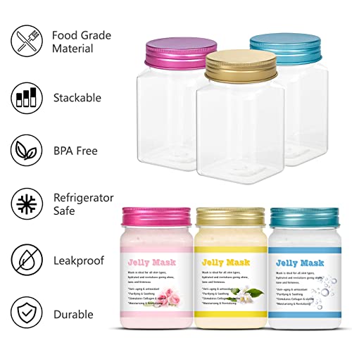 35 Pack 12Oz Clear Plastic Jars With Colorful Metal Lid - Bpa-Free Refillable Clear Square Cosmetic Container For Storage #TOP2