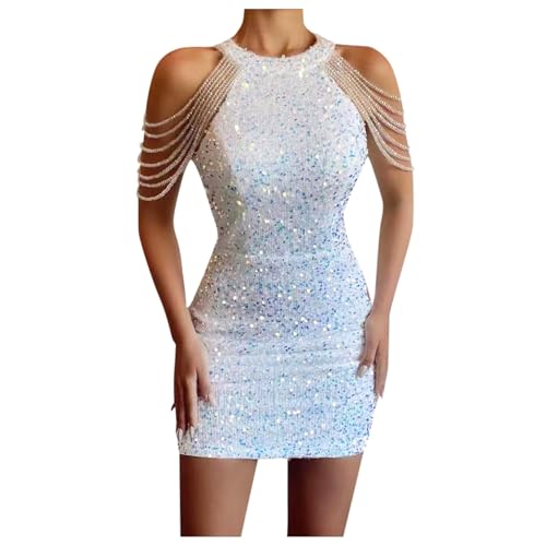 Robe moulante à manches longues en paillettes et col en V pour soirée habillée
