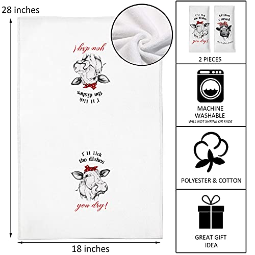 Seliem Funny Farm Cow Kitchen Dish Towel, Kitchen Closed The Heifers Had It I’ll Lick The Dishes You Dry Sign Tea Bar Hand Drying Cloth, Country Farmhouse Fun Animal Decor Home Decorations 18” X 28” #TOP2