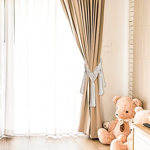 2 Pack Boho Curtain Tiebacks, Hand Woven Cotton Curtain Holdbacks with Tassel, Adjustable Farmhouse Theme Curtain Tie Backs for Indoor Outdoor Drapes Decorative