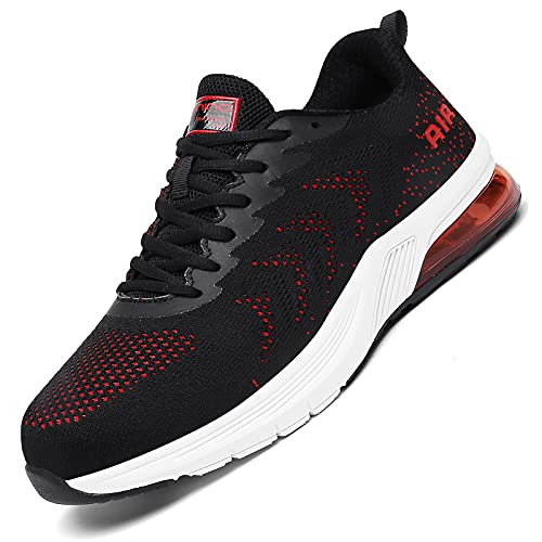 TUBYGO Running Shoes for Mens Womens Breathable Air Cushion Gym Lightweight Tennis Sport Walking Athletic Casual Footwear Sneakers (Black red-4000, Numeric_10_Point_5)