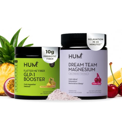 HUM Nutrition Flatter Me Fiber + Dream Team Magnesium Powder Bundle – Digestive Support Fiber & Magnesium…: retailer-supplied image