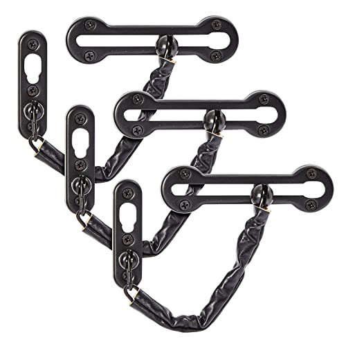 3-Pack Stainless Steel Chain Door Lock With Faux Leather Chain Sleeve, 7.2-Inch Slide-Type Safety Chain Locks For Inside Door, Single-Hung And Double-Hung Windows (Black) #TOP30