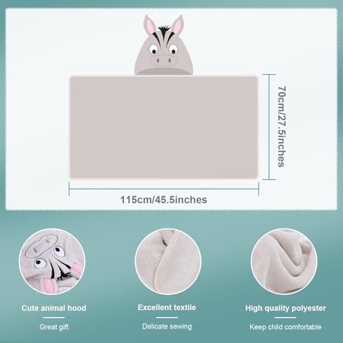Image of MICHLEY Cartoon Hooded Baby Towel Unisex, Premium Soft Swimming Bathrobe Large Washcloths 27.5 inch x 47 inch for 0-7T (Zebra)