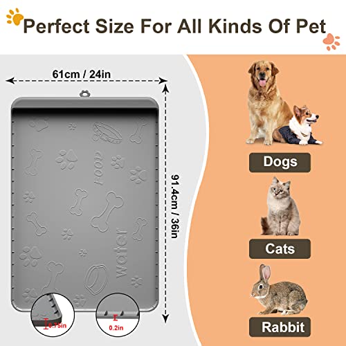 Dog Food Mat - Silicone Dog Mat for Food and Water - 36" x 24" Large Pet Feeding Mats with Residue Collection Pocket - Waterproof Dog Cat Bowl Mat with High Edges to Prevent Water Food Spills (Gray) by Carry360 - Image 6