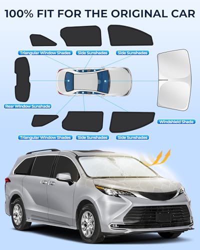Image of for Toyota Sienna 2021-2025 Car Window Shades, 8pcs Privacy Sun Shade Set for Front Windshield Side and Rear Windows, Full Window Covers Keeps Vehicle Cool for Camping Napping