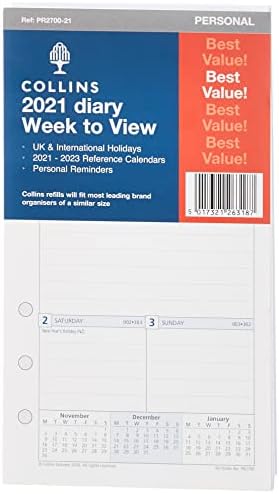 Collins 2021 Week to View Refill for Personal Size Personal Organiser (6 Ring Mechanism)