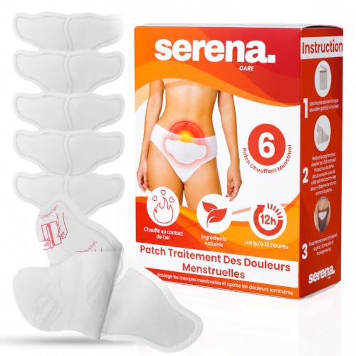 SERENA CARE - Patch chauffant menstruel – 6 patchs discrets – Soulagement naturel des règles douloureuses, crampes abdominales et maux de dos – Thérapie thermique : Chaleur apaisante jusqu’à 12 h