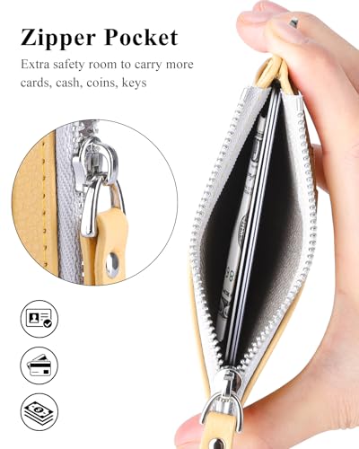 Image of Teskyer Slim RFID Wallet for Women, Small Card Holder with Zip Pocket, Yellow, 3.5 inch x 4.7 inch, Minimalist | Zip Pocket for Cash Coin, 1 ID Window & 7 Card Slots, Ultra Slim Design, D-Ring for Neck Lanyard, for Daily Carry and Travel