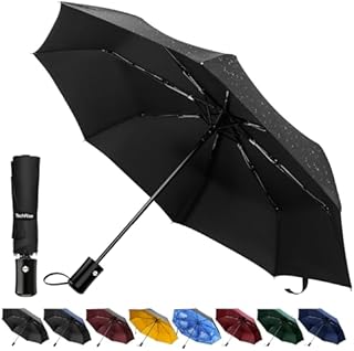 TechRise Parasol, klasyczny wiatroszczelny automatyczny składany kompaktowy parasol podróżny jeden przycisk automatyczne otwieranie i zamykanie, Czarny