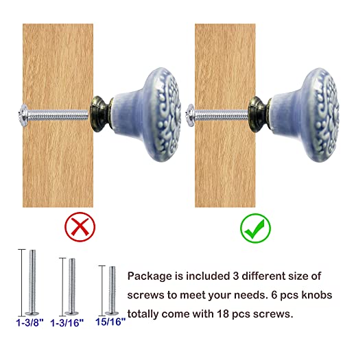 Perphin 1-2/5 Inch Ceramic Kitchen Cabinet Knobs For Drawer Dresser Knobs Pulls Round Dresser Knobs Drawer Handles And Pulls For Home Furniture Decor Ceramic Knobs With 3 Size Screws (6, Blue) #TOP3