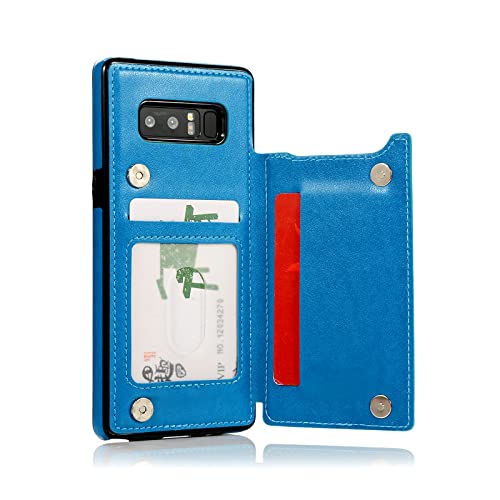 Phone Case For Samsung Galaxy Note 8 With Tempered Glass Screen Protector Card Holder Wallet Cover Stand Flip Leather Cell Accessories Glaxay Note8 Not S8 Galaxies Gaxaly Cases Women Girls Men Blue #TOP4
