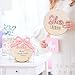 Whaline 2Pcs Baby Announcement Wooden Signs 3D Pink Bow Hello World Newborn Name Sign She' Here Welcome Board with Hand & Footprint Ink Pad for Baby Girl Birth Shower Photo Prop