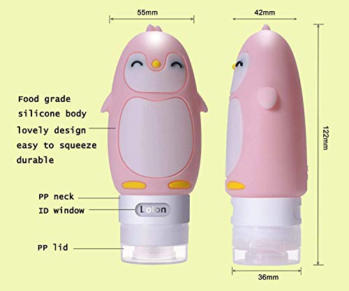 AUTENS Leakproof Silicone Travel Bottles Accessories Set,3oz (90ml) 4 Pack Refillable Cute Penguin Travel Containers for Shampoo,Lotion Sunscreen ect. - TSA Approved & BPA Free by AUTENS - Used condition - Image 5