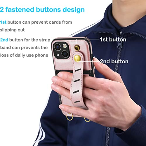 Tekcoo Compatible With Iphone 13 (6.1 Inch) 2021 Wallet Case, Pu Leather Wristlet Card Holder Slot Carrying [Removable Crossbody Strap] Purse Protective Back Cover Rose Gold #TOP2