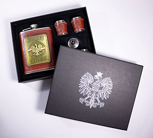 Polart - Poland Flask Set - Stainless Steel Gift Boxed Set Of Na Zdrowie - Cheers Republic Of Poland (Rzeczpospolita Polska) Polish Flask And Four Shot Glasses With The Funnel, Flask Sets For Men #TOP1