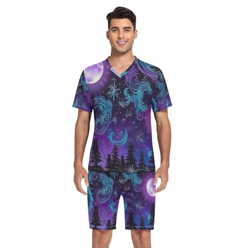 Men's Pajama Sets, Short Sleeve V Neck 2 Piece Nightwear with Pockets Summer, S-XXL4