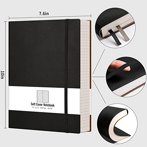 AHGXG Lined Journal Notebook - 320 Numbered Pages Thick Journals for Men, Large B5 College Ruled Notebook for Writing, 100gsm Thick Paper, Leather Softcover, for Women Work School, 7.6'' X 10''-Black - Thumbnail 2