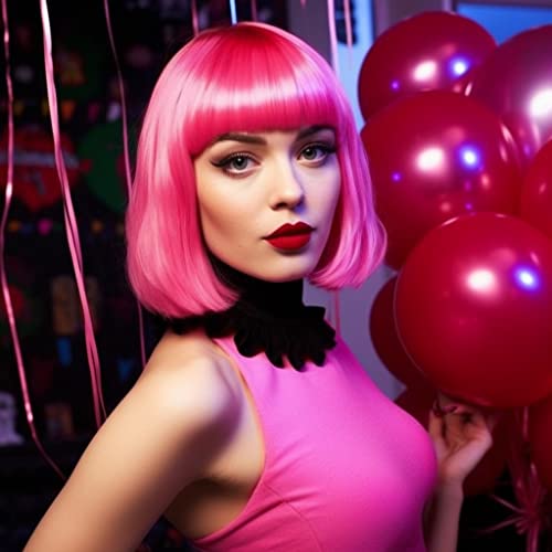 short bob hair wigs straight with flat bangs synthetic colorful cosplay daily party neon wig for women  free wig cap 1434 natural as real