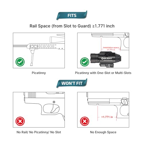 OLIGHT Baldr Pro 1350 Lumens Tactical Weaponlight with Green Light and White LED, 260 Meters Beam Distance Compatible with 1913 or GL Rail, Batteries Included(Black) - Image 3
