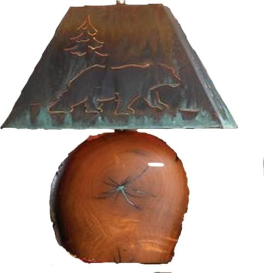 Mesquite Lamp with Copper Shade 30" Total Height with Dolphin Rectangle Shade.