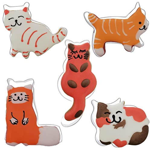Qhonhon Cat Shaped Cookie Cutters Set Stainless Steel 5Pcs