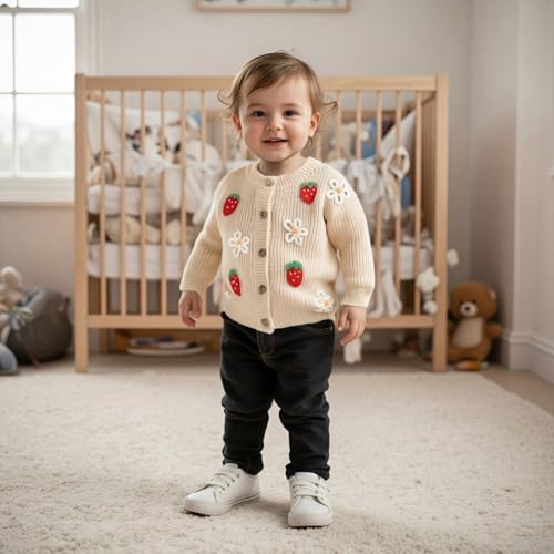 Kids Toddler Baby Girl Sweater Strawberry Embroidery Knit Cardigan Sweater Knitted Jacket Coat Warm Winter Clothes3