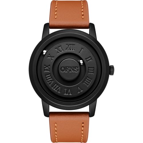 OFNS Unisex Fashion Watch Creative Magnetic Levitation Ball Dial Quartz Watch with Roman Numerals Water-Resistant Couple Watches Gifts for Men/Women (Coffee(Leather))
