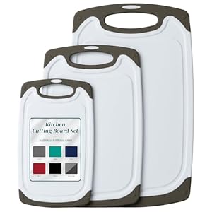 Cutting Boards for Kitchen – BPA-Free Chopping Board – Different Sizes & Non Slip Handles – Reversible, Large Cutting Board Set – Unique Gifts for Cooks Who Have Everything – 3-Pack Gray