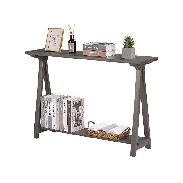Rustory Farmhouse Console Table, Solid Wood 2-Tier Sofa Table, Rustic Entryway Table for Hallway, Entryway, Living Room, Vintage Grey